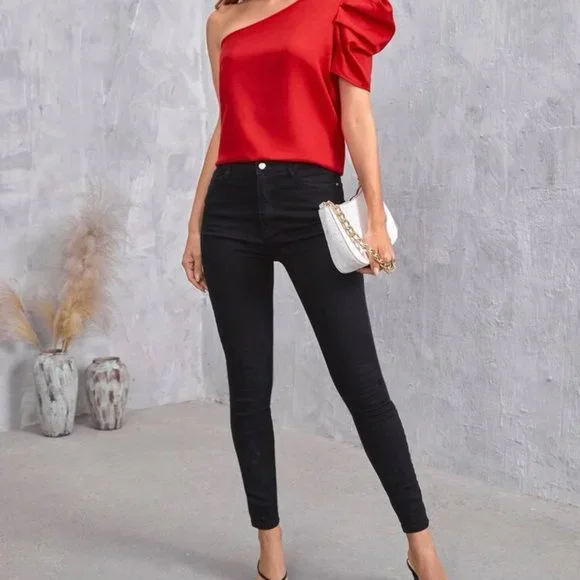 Asymmetric Puff Sleeve Blouse - Picture 6 of 7